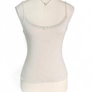 Brandy Melville White Embroidered Hearts print lace fitted tank top one size